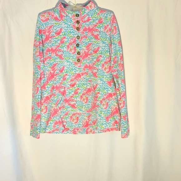 Lilly Pulitzer Tops - EUC Lilly Pulitzer popover captains top.  Classic Lilly pink, blue and green.Med